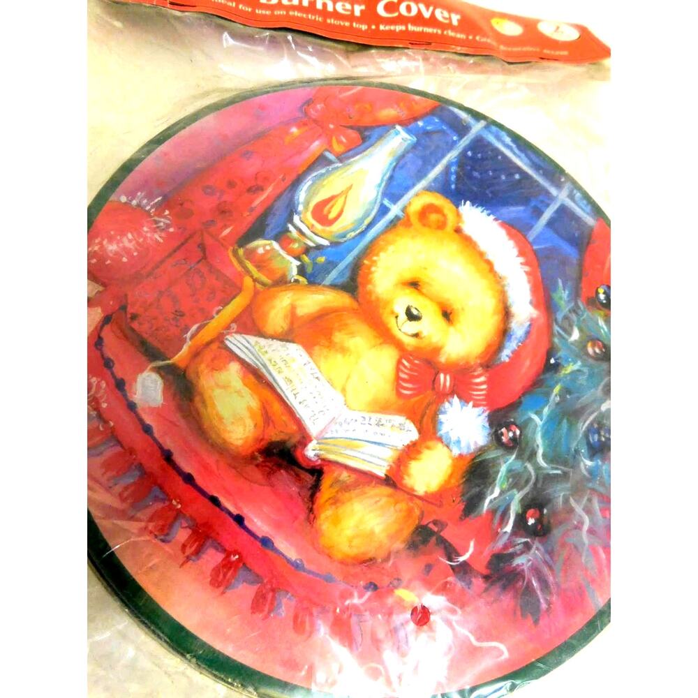 Vintage Christmas House Stove Burner Covers Set Teddy Bear Holiday Decor